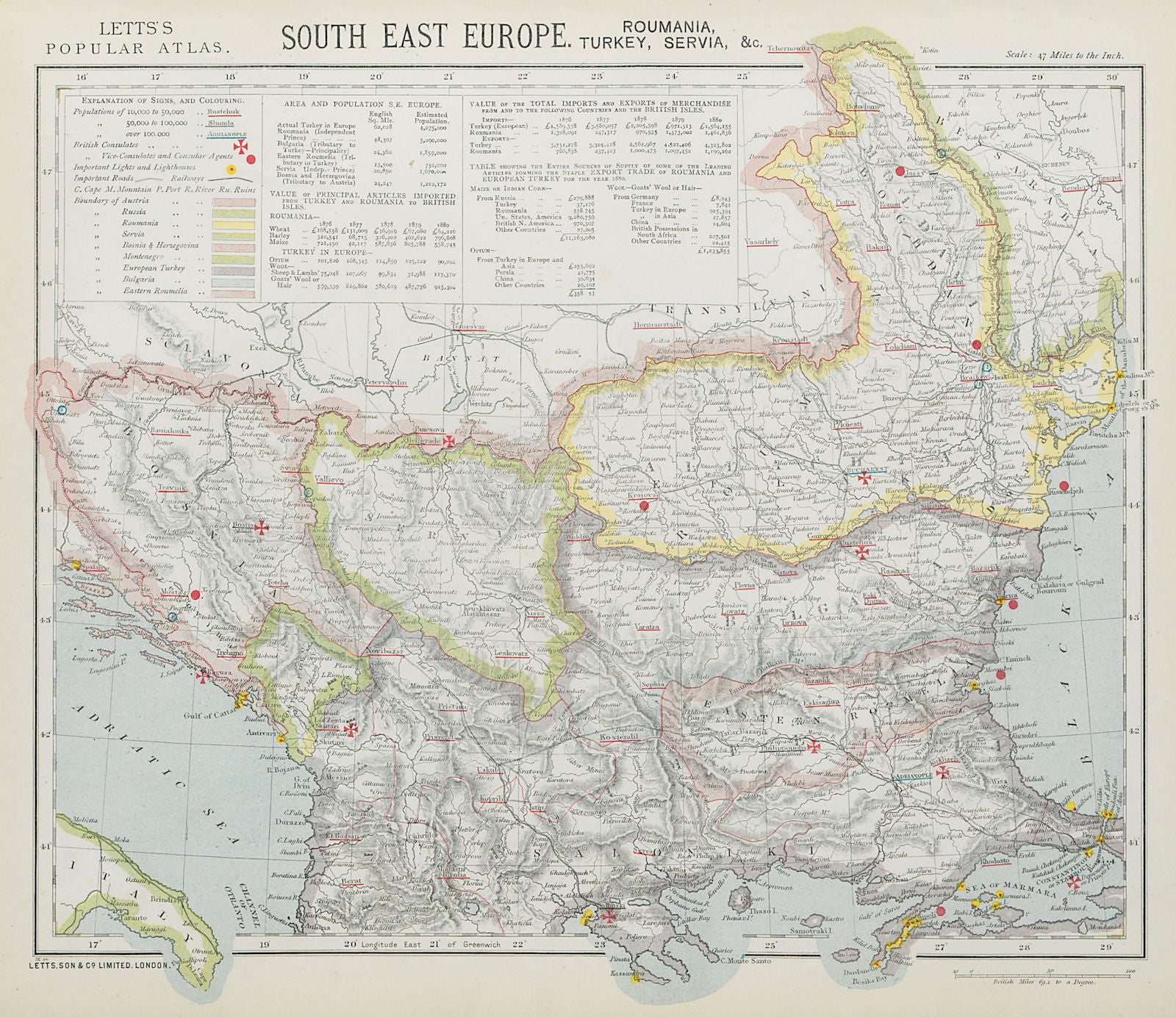 BALKANS. Wallachia Moldavia Eastern Roumelia N Greece. Railways. LETTS 1884 map
